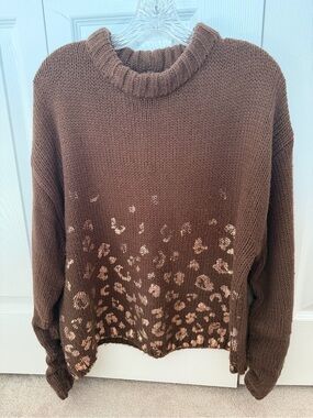 Democracy Cable Knit Cowl Neck Sweater in Brown